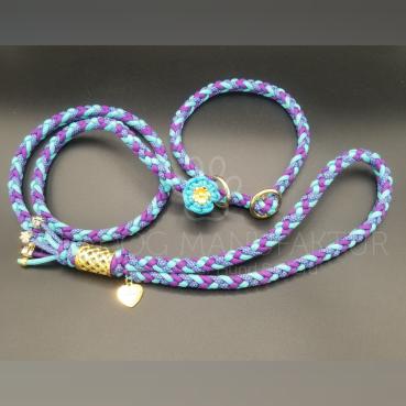 Retrieverleine Walli - mit Stegring / Blümchen-Schiebeknoten & fester Handschlaufe