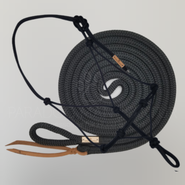 Schwarz - PROFI TRAINER QUALITÄT - Knotenhalfter Set - "4/Kn Signal - Knotenhalfter" und 4,20 m Lead-Rope